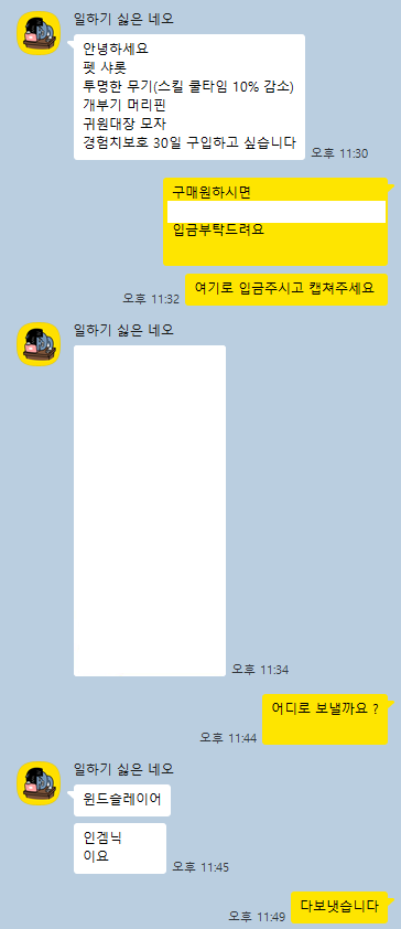 윈드슬레이어 거래내역 후기
